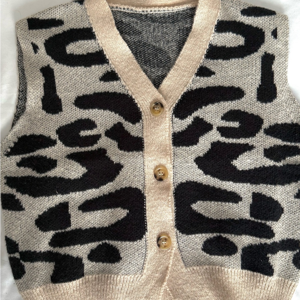 Leopard Print Button-Up Sweater Vest